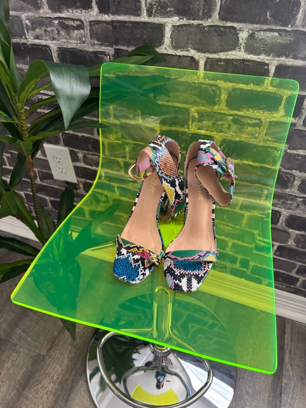 Multi-Color Snake-Print Ankle Strap Heels